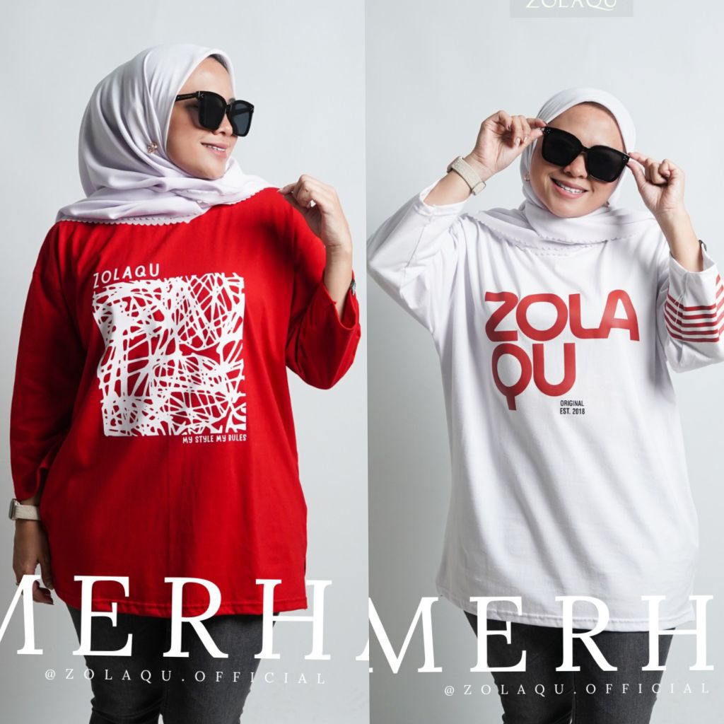 Top oversize wanita zolaqu merah putih