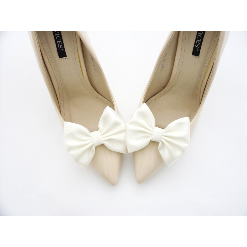 ivory satin bows shoe clips