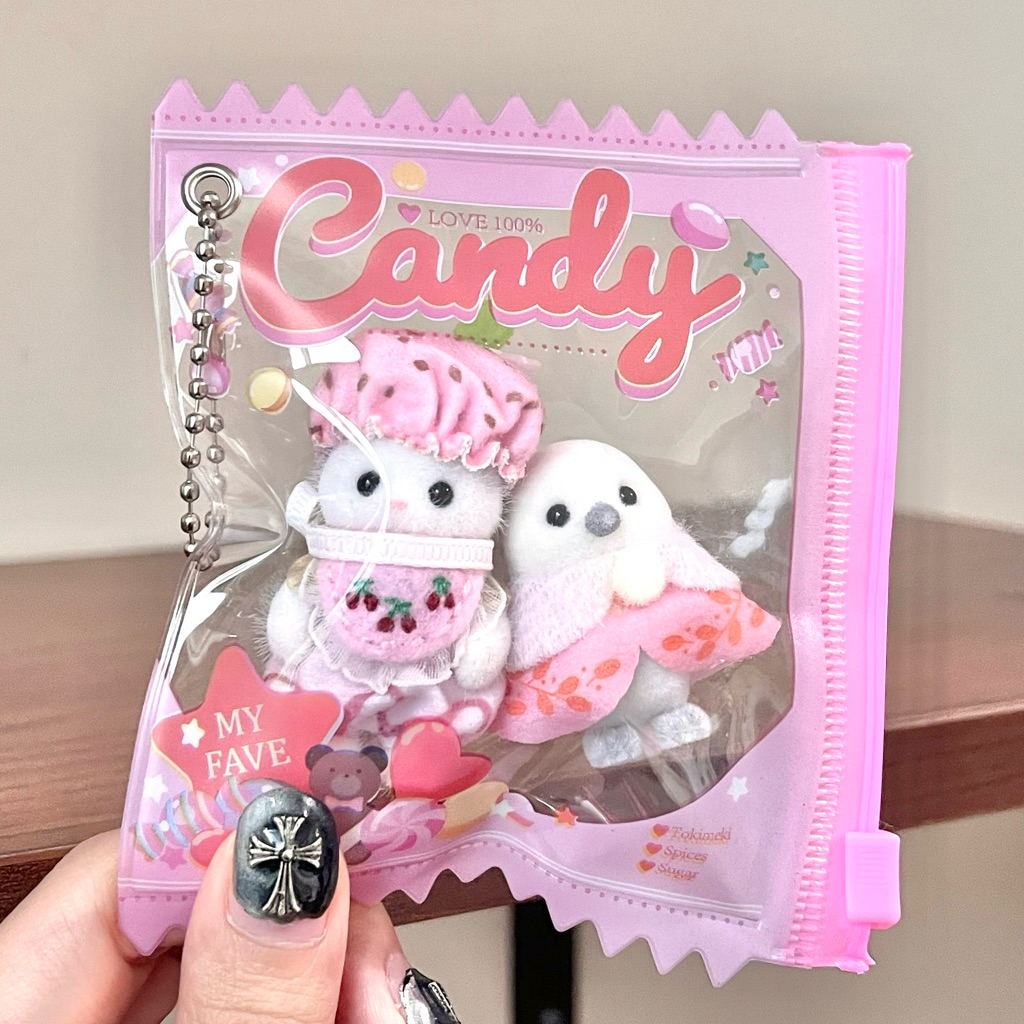 [READY STOCK] POUCH MINI KEYCHAIN WITH BALLCHAIN PINK CANDY SYLVANIAN SONNY ANGEL PLUSHIE BABYTHREE 