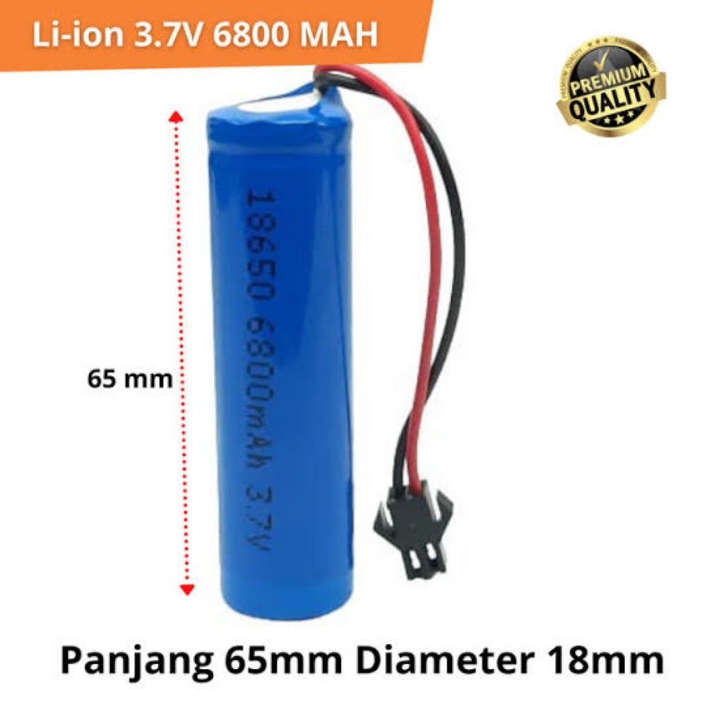 Baterai 18650 dengan Soket Putih - Kapasitas Acak, Sudah Terpasang Soket