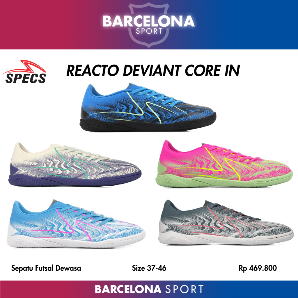 Specs Reacto Deviant Core IN - Sepatu Futsal Kuat Original Ori Bagus Keren Cakep biru hitam pink abu