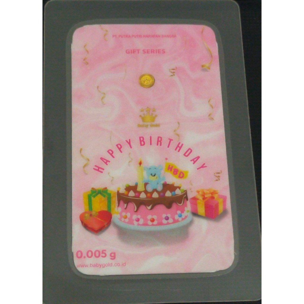 Logam Mulia Emas Baby Gold 0,005 Gram Happy Birthday Pink