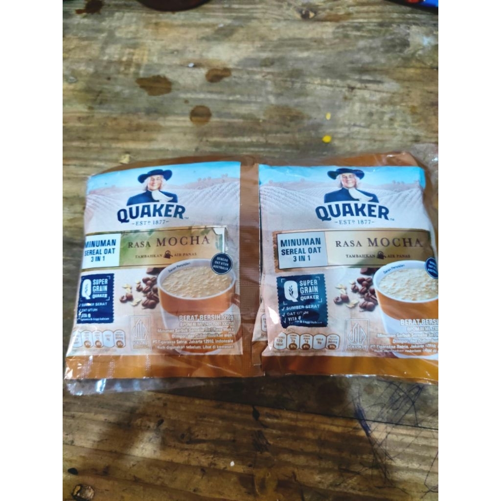 Quaker Oatmeal 3 in 1 Rasa Mocca 28 Gram Paket 4 Pack (1 Pack Isi 10 Sachet) Expired Agustus 2026