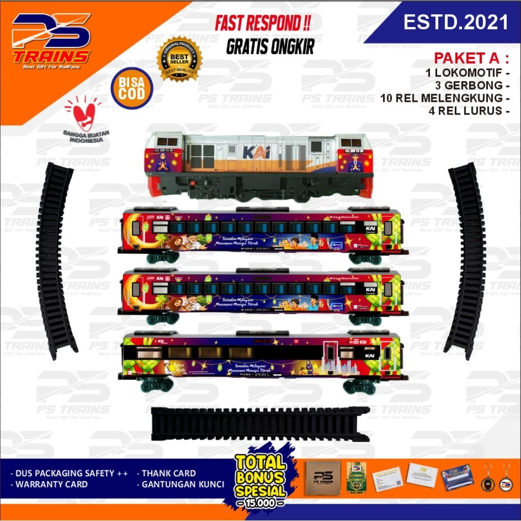 [ MESIN EKSLUSIF ] RANGKAIAN MAINAN MINIATUR KERETA API CC206 LIVERY IDHUL FITRI TERBARU