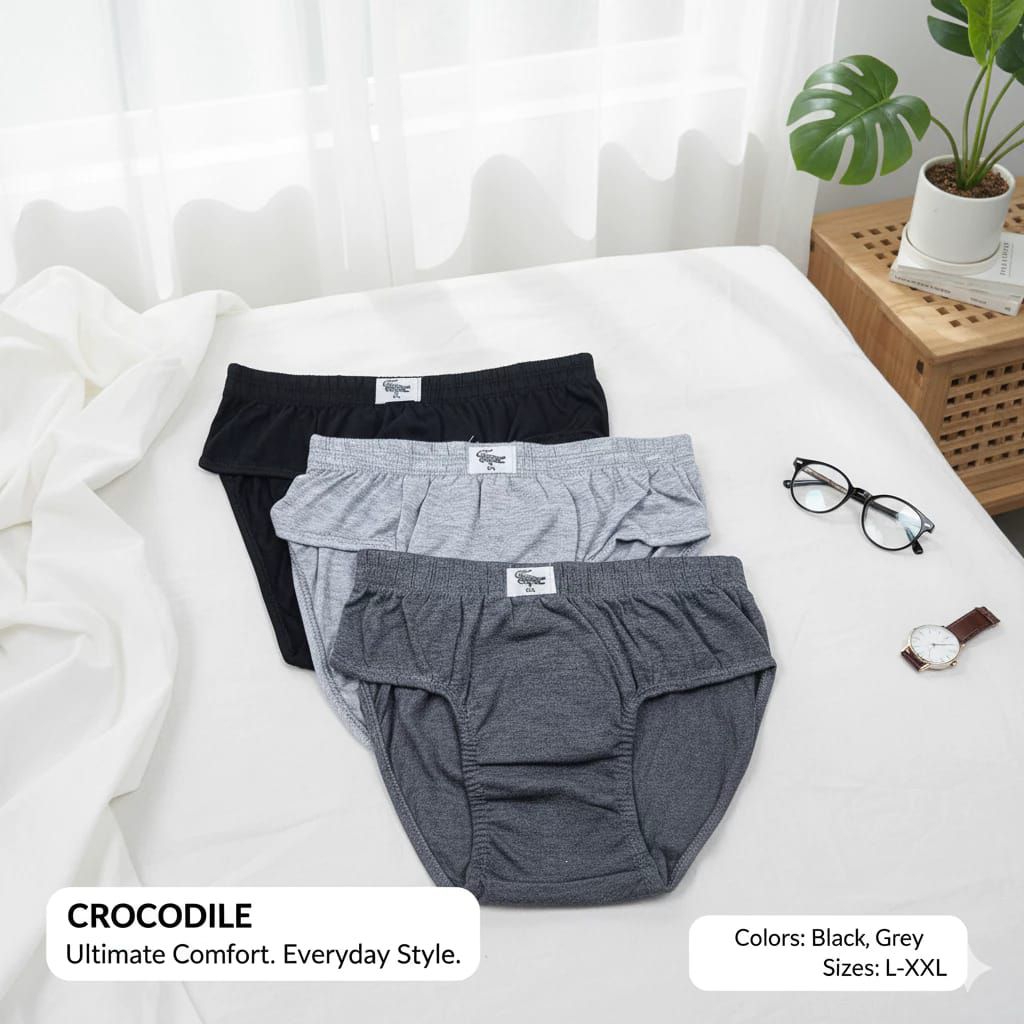 COD 12 Pcs Celana Dalam Pria Crocodile Warna Hitam Putih Cocok Untuk Dipakai Sehari Hari