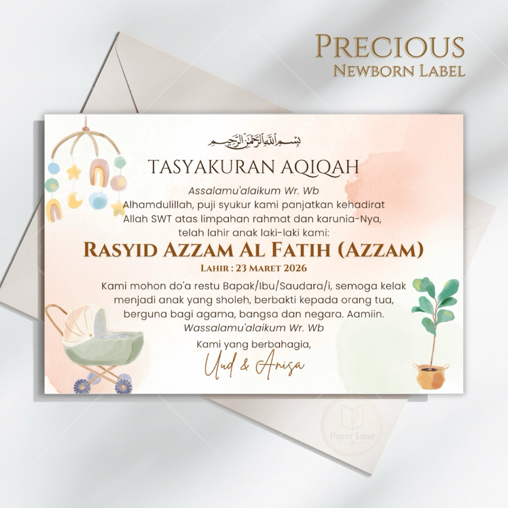 Stiker Label Tasyakuran Kelahiran Bayi Aqiqah Custom Nama Foto - Label Box Nasi Berkat

