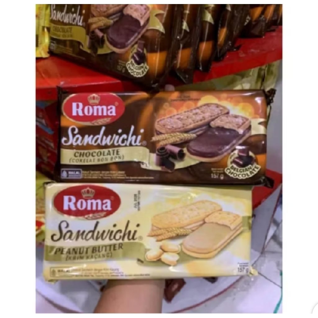 1 dus isi 42 pack biskuit roma sandwichi 149 gr rasa peanut butter/ selai kacang/ Coklat harga murah