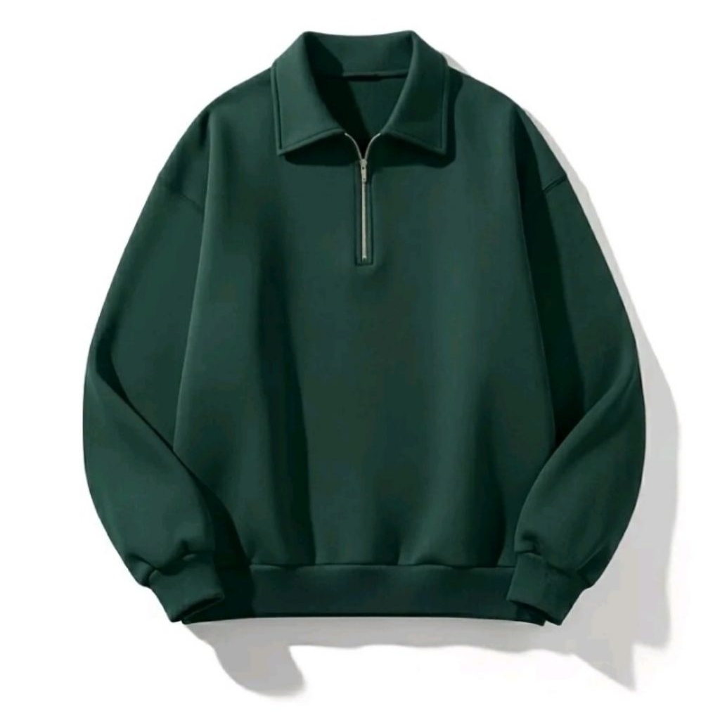 Sweater Crewneck Half Zipper rugby Hijau tua all size
