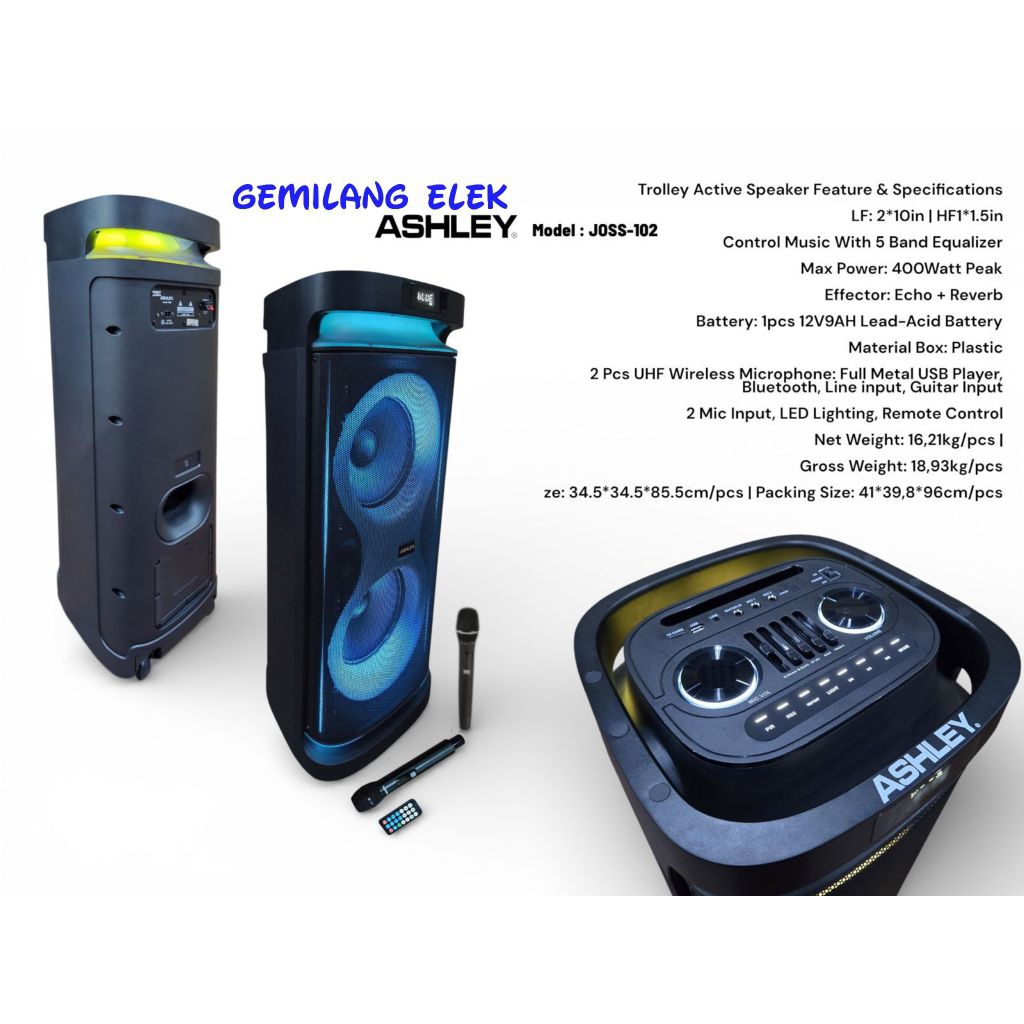Speaker Portable Wireless ASHLEY JOSS 102 Original 2x10 inch JOSS102