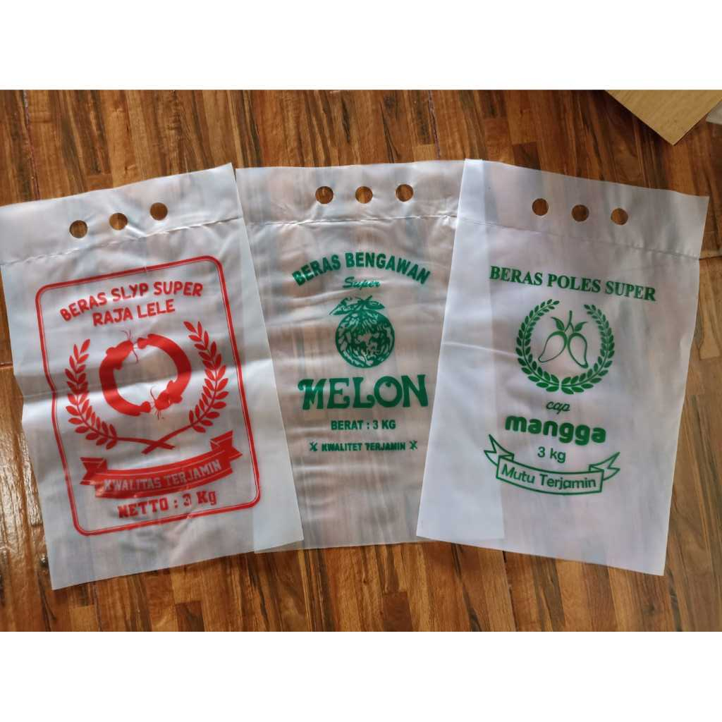 Plastik Beras 3 kg sablon ada tentengan gambar MELON,RAJA LELE, & MANGGA isi 50 pcs