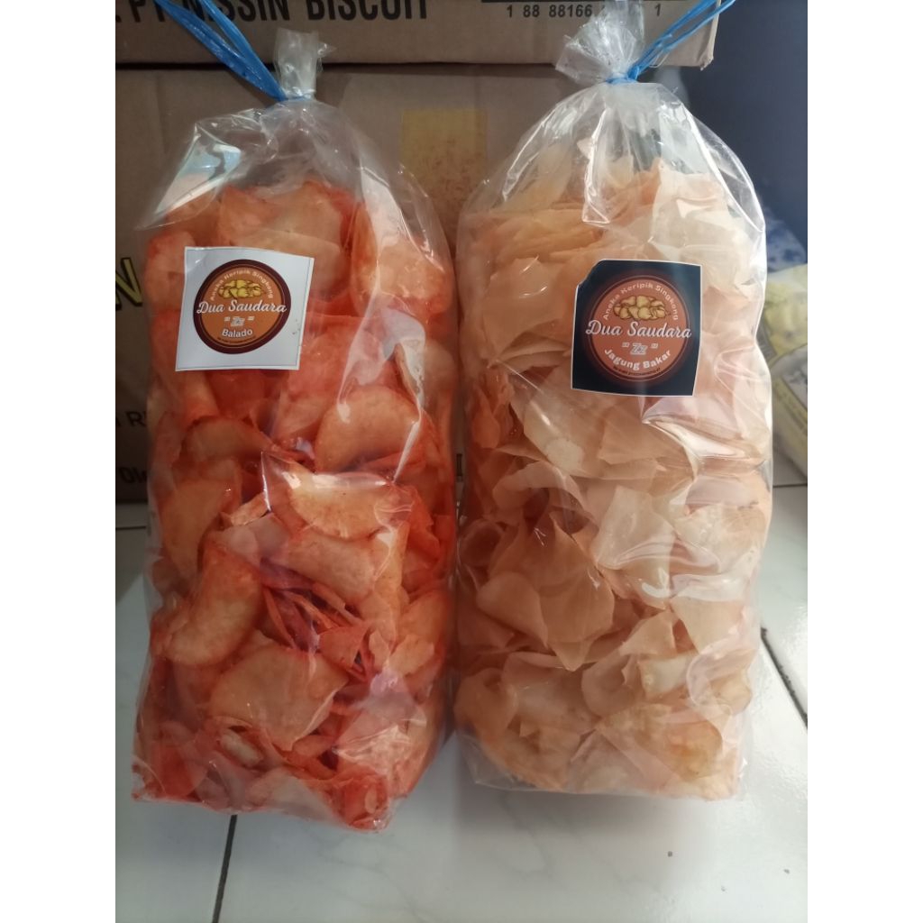 500 gr keripik singkong rasa jagung bakar/ balado enak gurih renyah jajanan kiloan grosir bandung bi