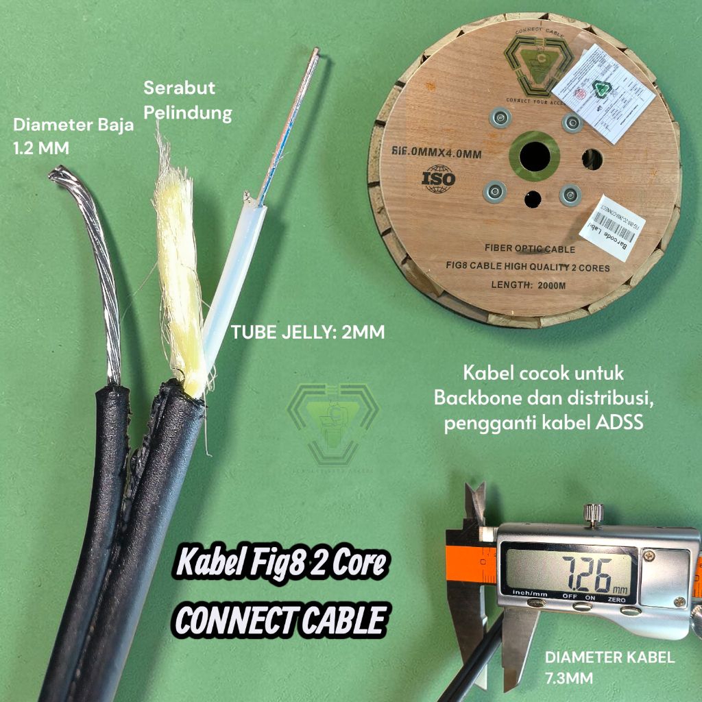 kabel fo dropcore fig8 tube jelly 2 core 2km Connect cable, fig 8 2 core fiber optic