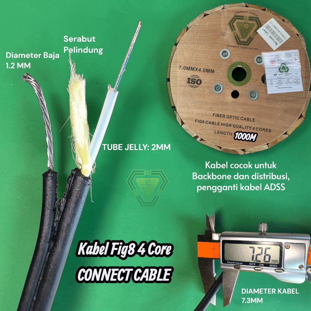 kabel fo fig8 jelly tube 4 core 1km connect cable, dropcore fig 8 4 core fiber optik