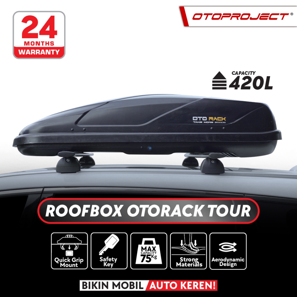 Otoproject - Roof Box Otorack Tour Glossy Black  | Box Bagasi Atas Mobil