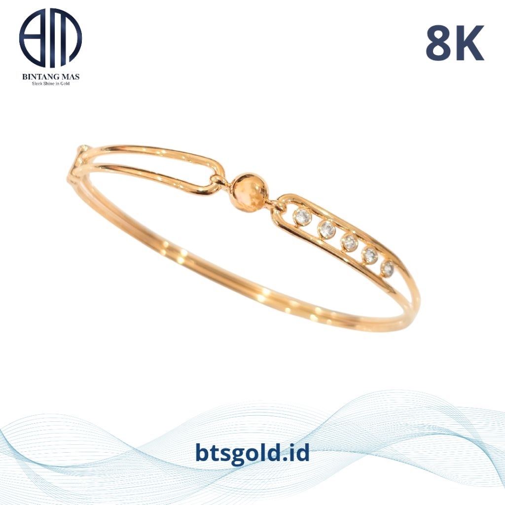 Gelang Emas Bangle Bulat Permata Putih | 8K