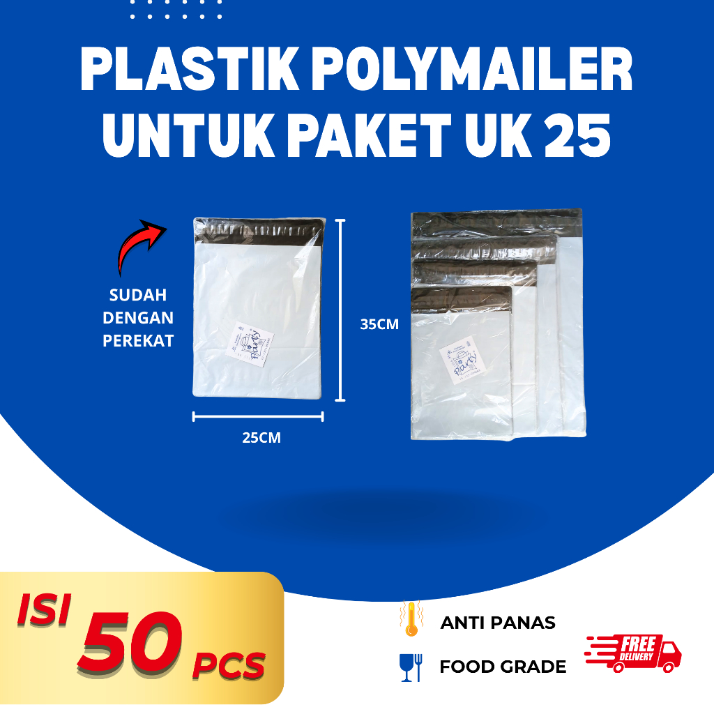 Terbaru, Plastik Packing Polymailer 25X35CM Packing Polymailer Putih Glossy Tebal Premium