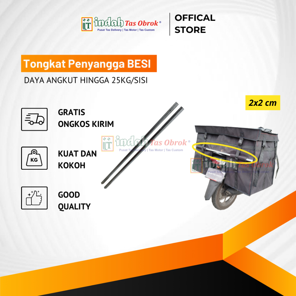 INDAH Tas Obrok - TONGKAT BESI PENYANGGA TONGKAT TAS OBROK MOTOR TAS KURIR TAS POS MOTOR SADDLE BAG 
