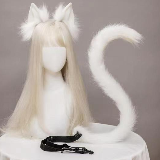 cosplay Plush animal ear accessory set, cat ear headband, cat tail accessory