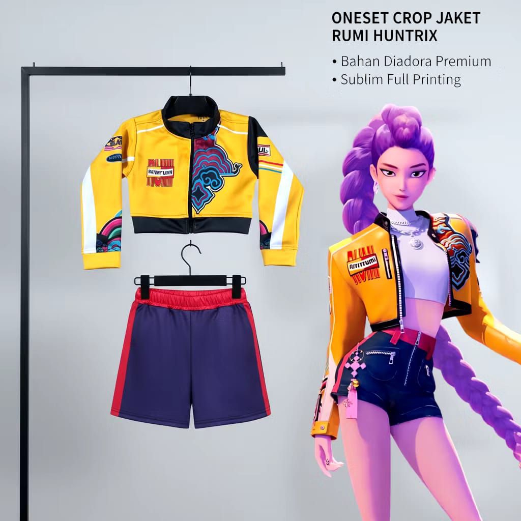 Jaket Rumi KPOP Demon Hunters Jaket Crop Top Anak Cosplay Anak Perempuan