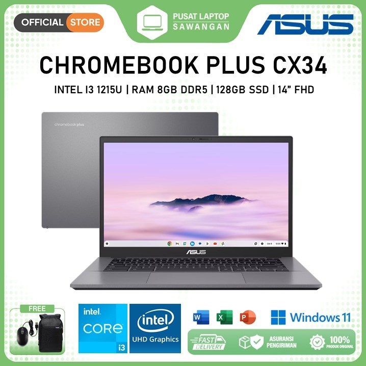 Laptop Windows 11 Asus Plus CX34 Intel Core i3 1215U 8GB DDR5 128GB 14 Inch FHD Original