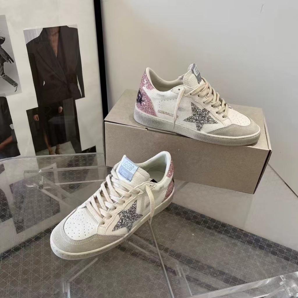 GGDB Glitter Pink Heel Silver Star Couple Sneakers