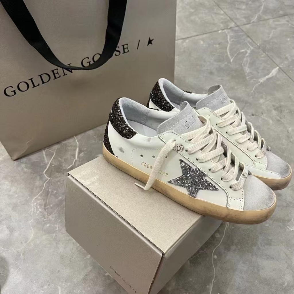 GGDB Star Gold Goose Black Brown Tail Silver Star Couple Sneakers  Sizes: Women's: 35-40, Men's: 40-
