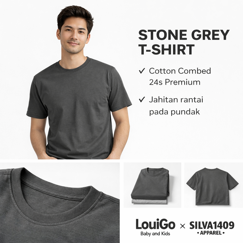 Kaos Polos Abu Tua Cotton Combed 24s Premium