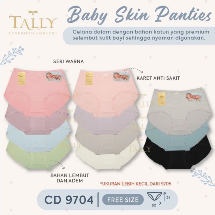 ( 3 Pcs) Tally Celana Dalam Wanita Renda 9704 / CD Wanita Renda Lembut Baby Skin Freesize L