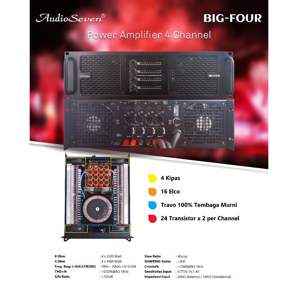 Power Amplifier 4 Channel Audio Seven BIG FOUR Original High Quality