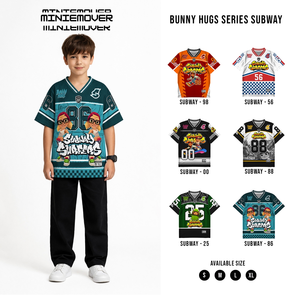 MINIMOVERS Jersey Anak Subway Surfers Casual Streetwear Unisex Vintage Rugby NFL Full Printing