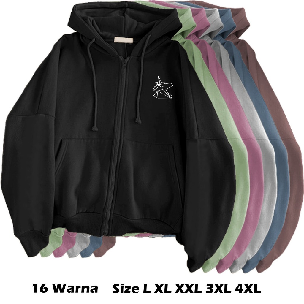 Jaket wanita jumbo style kekinian Karakter unicorn s m l xl xxl 3xl 4xl aesthetic jaket hoodie coupl