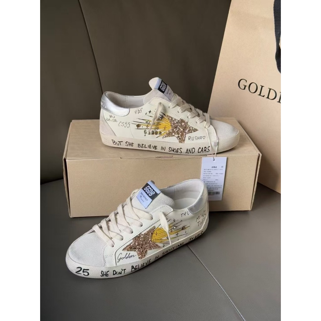 GGDB Super Star Series Golden Goose Unisex Couple Style Hand-painted Graffiti Silver Tail Gold Star 