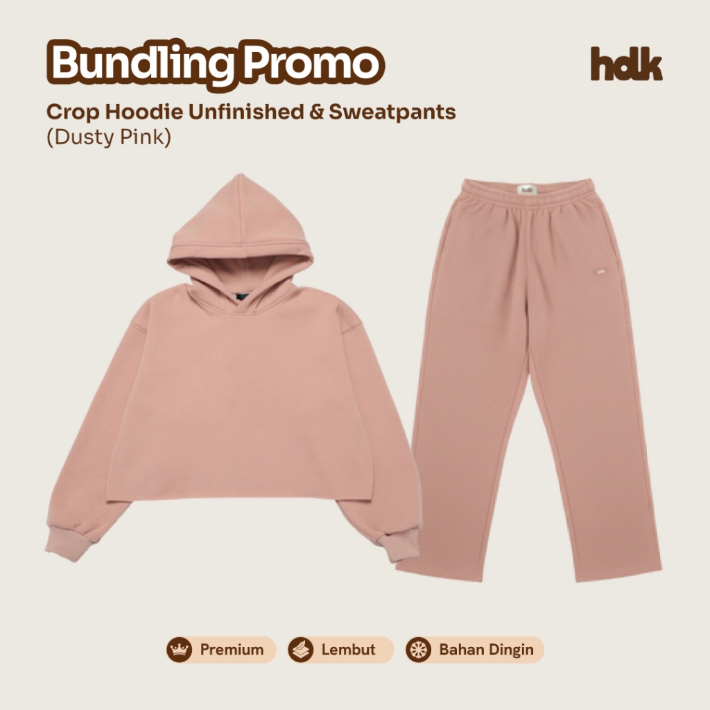 [SET CROP] One Set Crop Hoodie Unfinished dan Sweatpants Loose Berbahan Fleece CVC Tebal dan Lembut 