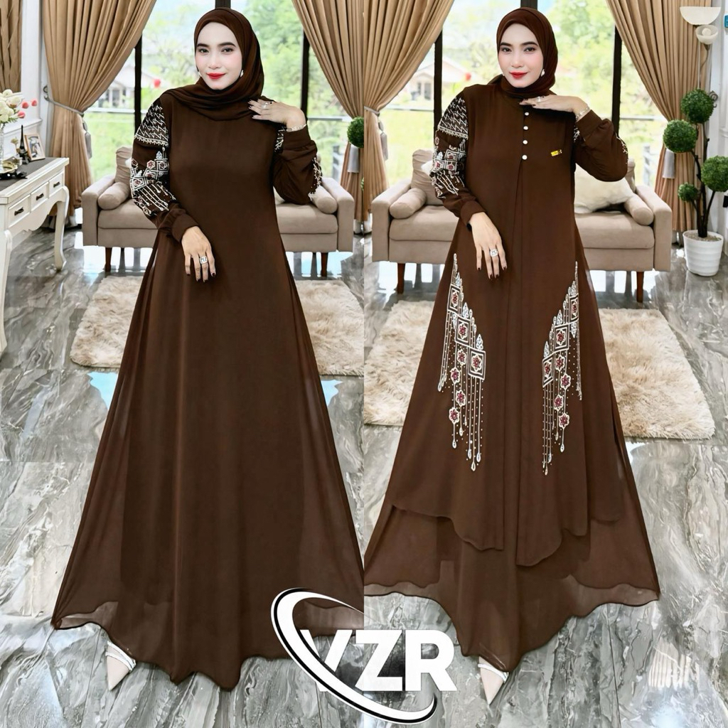 Laufa Dress Gamis Set Hijab Outer dan Inner Gamis 2in1 Pesta kombinasi ceruti baby doll motif bordir