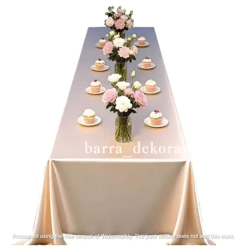 Taplak Meja Polyester Elegan Warna Gold – Kain Lembut Jatuh Glosy – Cover Meja Pesta Wedding Lamaran