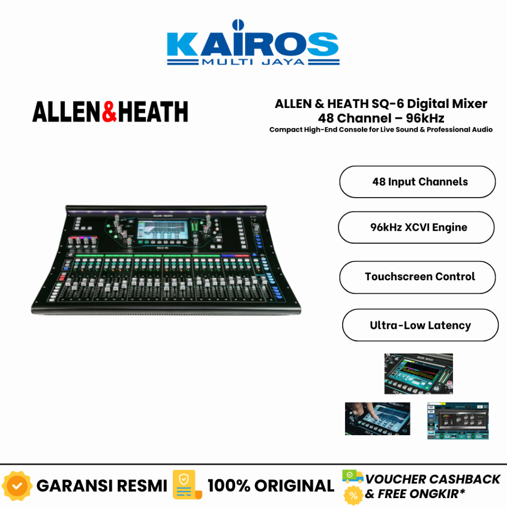 ALLEN&HEATH SQ-6 48ch digital mixer, 96kHz, 24 Mic/Line 14 XLR out, 8FX, 25 faders, touchscreen, SLi