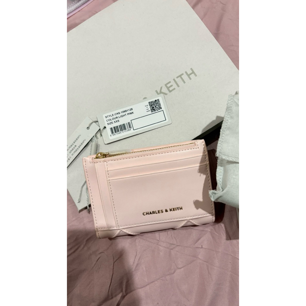 PRELOVED NEW DOMPET WALLET CHARLES & KEITH ORIGINAL STORE 1000% GEMMA QUILTED PINK CARD HOLDER