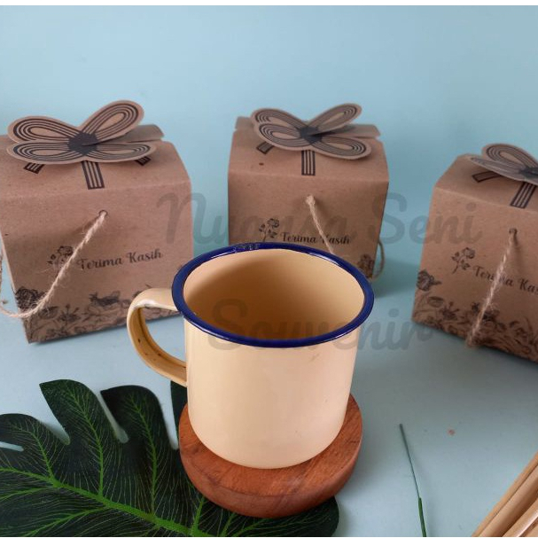Souvenir Gelas Minum Mug Enamel 7cm Gelas Gagang Cangkir Kopi Gelas Vintage Warna Polos