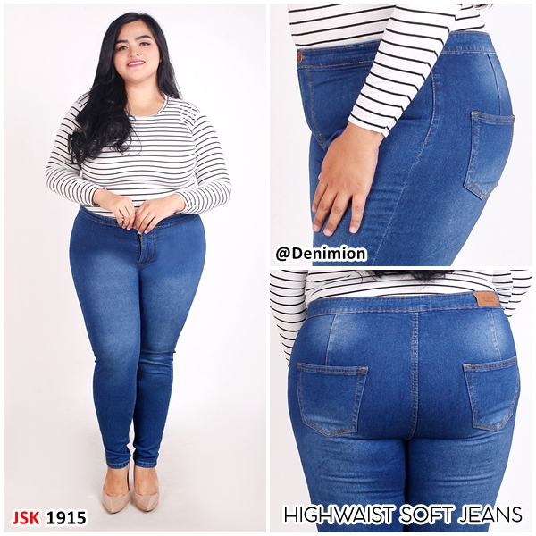 Celana Panjang Highwaist Skinny Jeans Wanita Bahan Soft Jeans Stretch Denim JUMBO BIG SIZE JSK JEANS