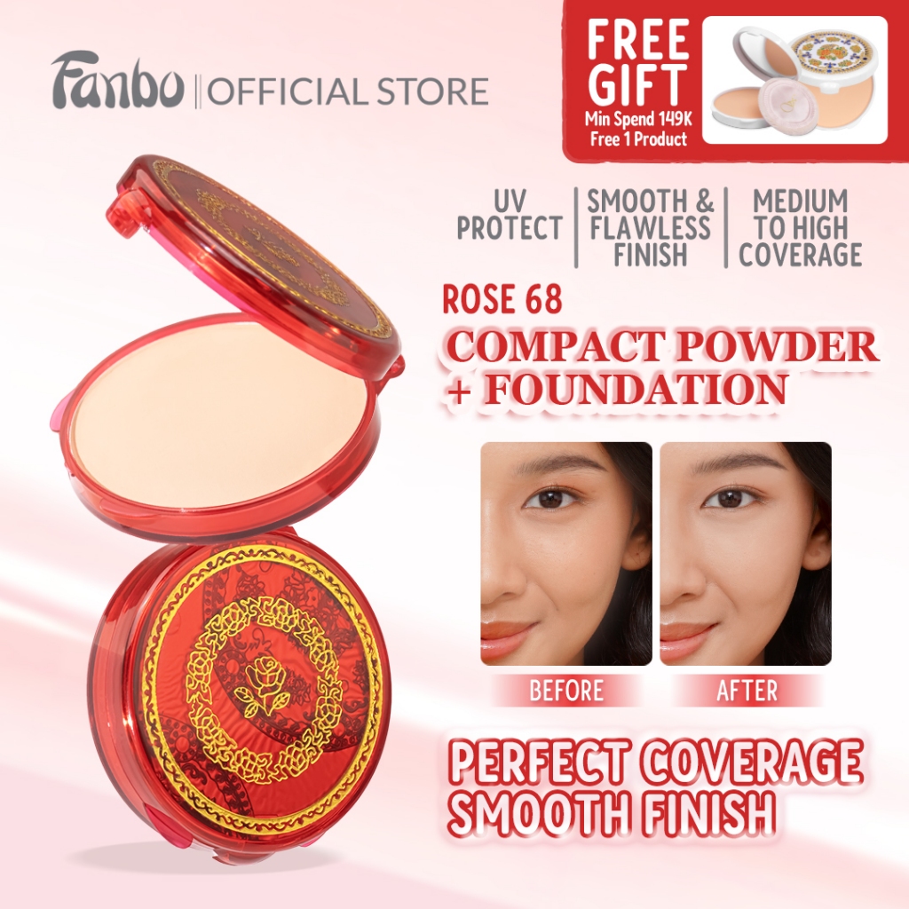Fanbo Rose 68 Pancake Compact Powder - Mengandung Zink Oxide membantu melindungi kulit -  Harum Khas