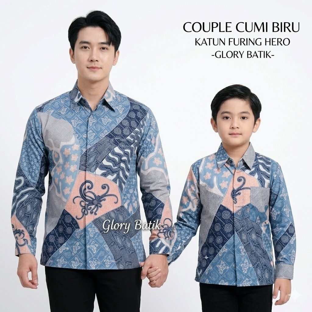 Batik Couple Ayah Anak Katun Premium | Batik Katun Solo 40s Furing | Seragam Batik Bapak Anak | Keme