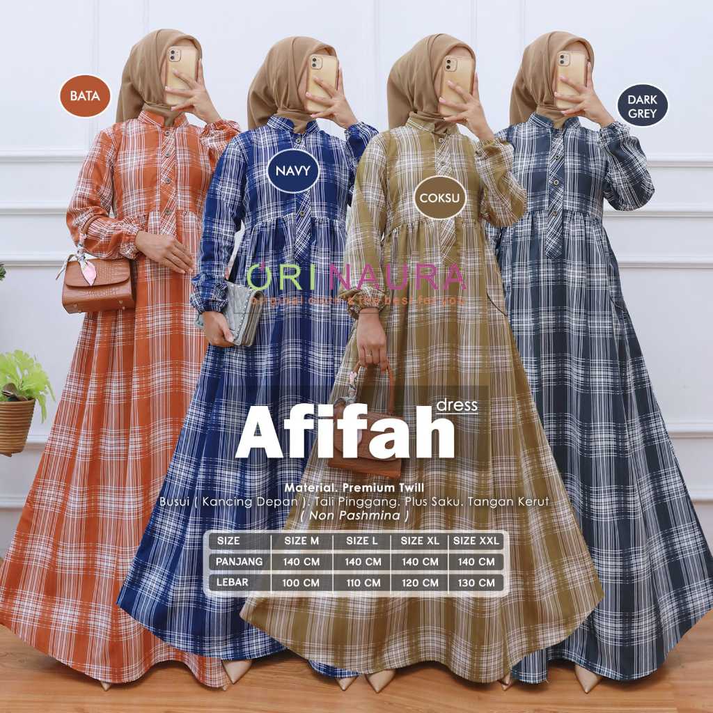 AFIFAH DRESS GAMIS TARTAN KATUN TWILL PREMIUM BY ORI NAURA