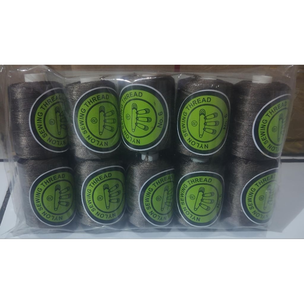 Benang nilon cap peniti no6 warna coklat muda