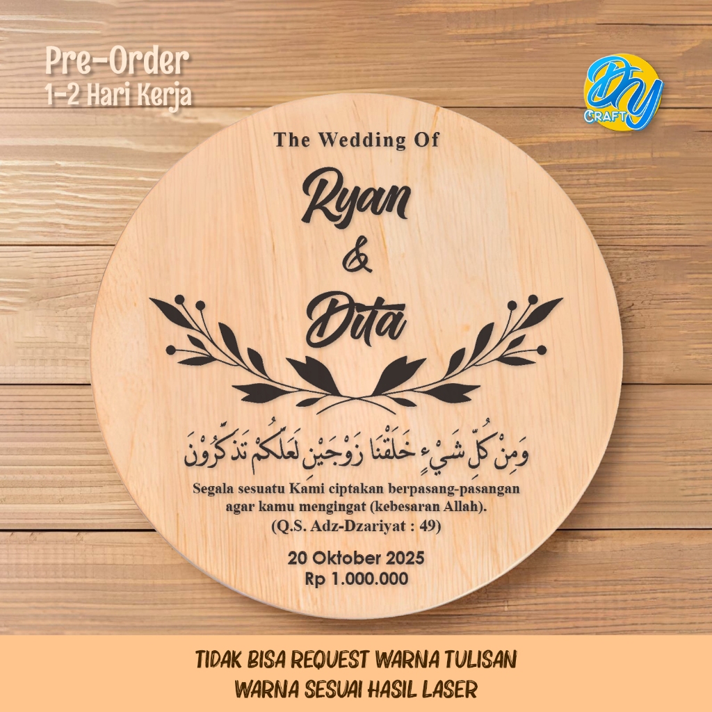 Kayu Nama Hiasan Box Mahar | Scrabbook | Kayu Grafir Nama Bulat Mahar | Mahar Di Nama Kayu Bulat Cus