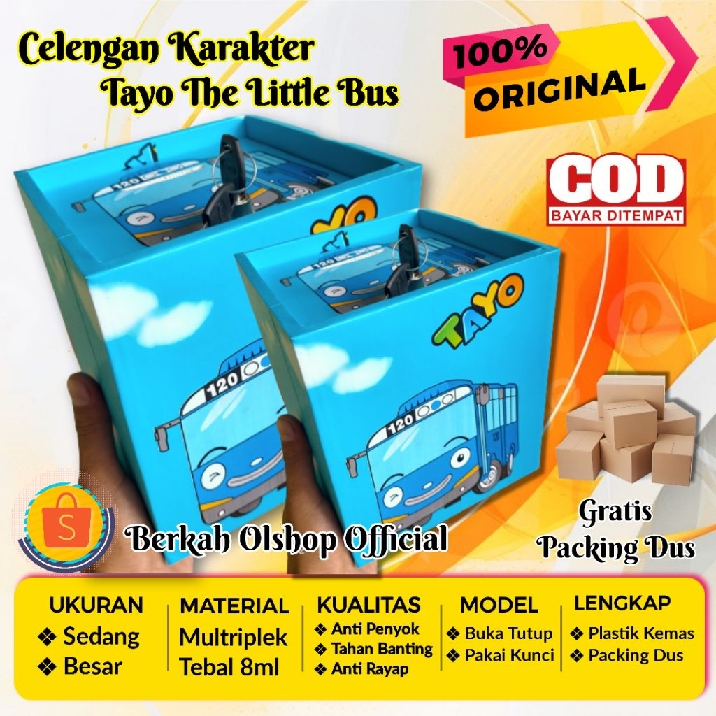 Celengan Karakter Tayo (Besar Pakai Kunci) - Celengan Kunci Gembok - Kado Ulang Tahun