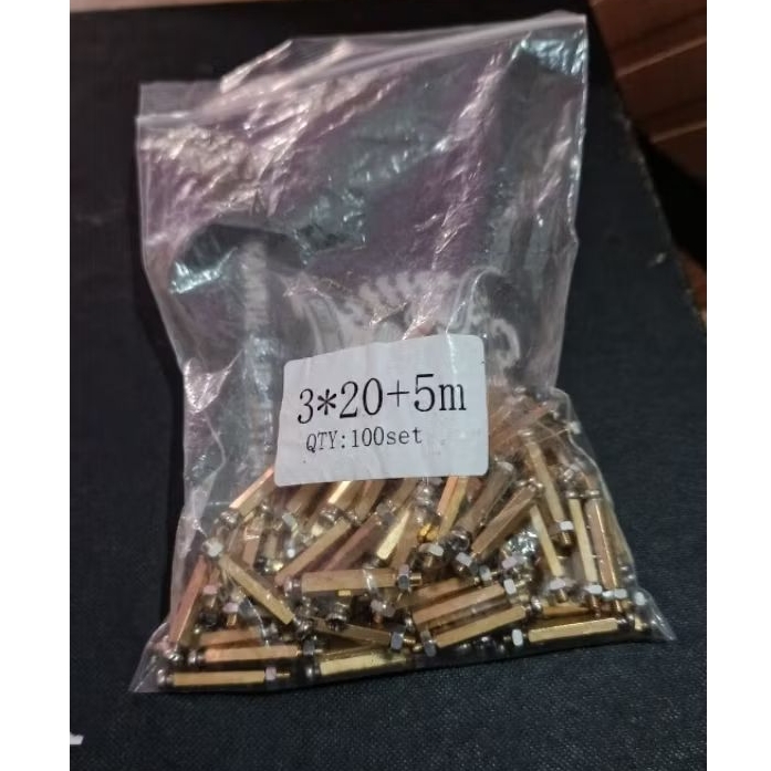 Spacer PCB Brass Kuningan M3x10mm 15mm 20mm 25mm + Baut dan Mur