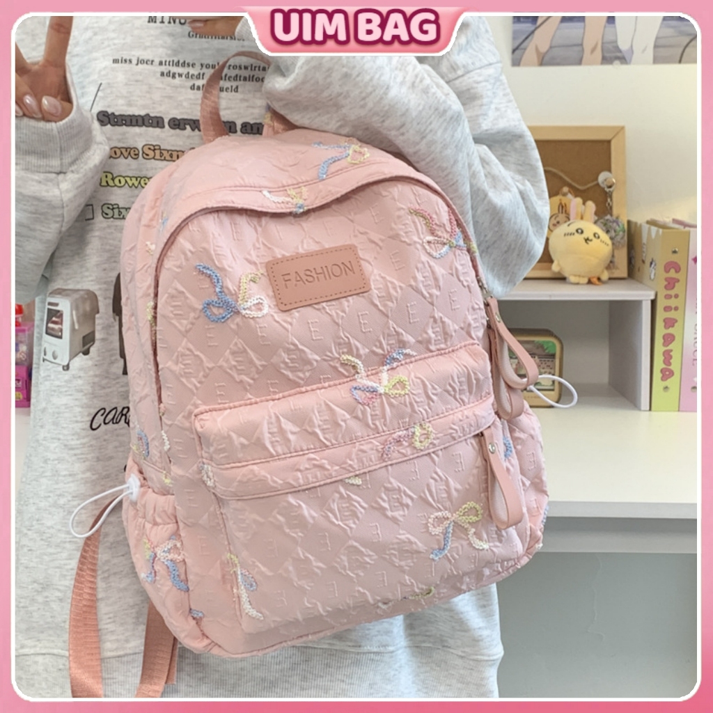 [COD] Tas Sekolah Pink Korea Import Fashion Perguruan Siswa Kapasitas Besar Tas Laptop Sekolah Kampu
