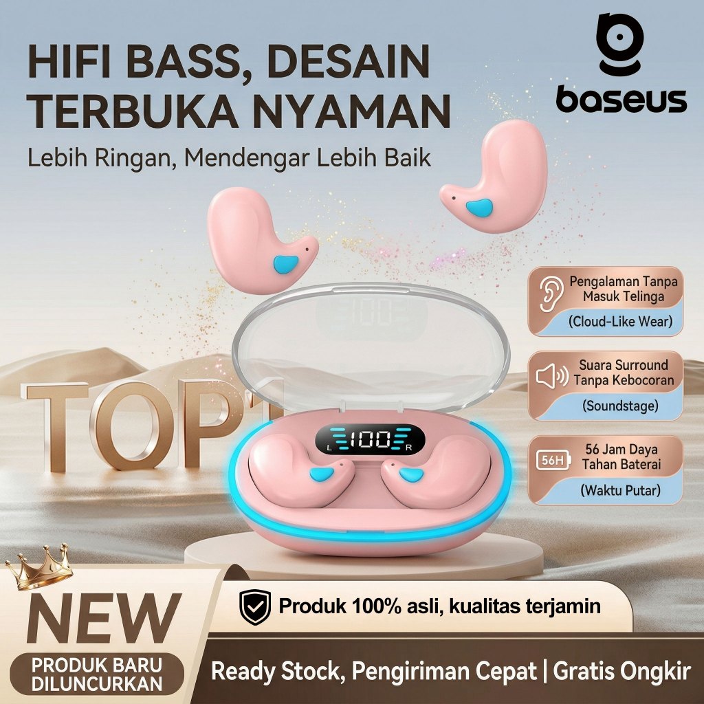 Earphone Bluetooth TWS 5.4 Headset Nirkabel Anti Slip Nyaman Dipakai Bass Stereo Jernih Mic HD untuk