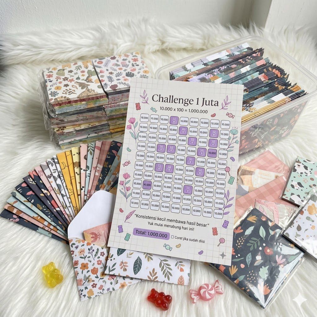 [POCKETGOAL TABUNGAN CHALLENGE] Paket hemat 50-100 pcs amplop tabungan challenge motif aesthetic mur