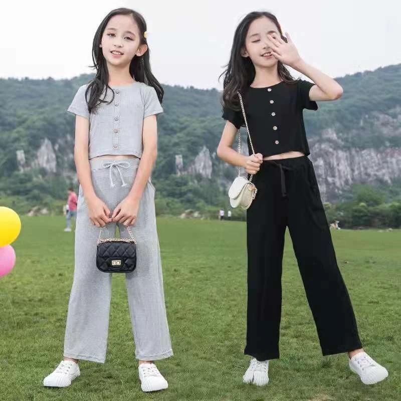 Setelan Anak Perempuan Korea Crop Top Casual Kekinian Stylish